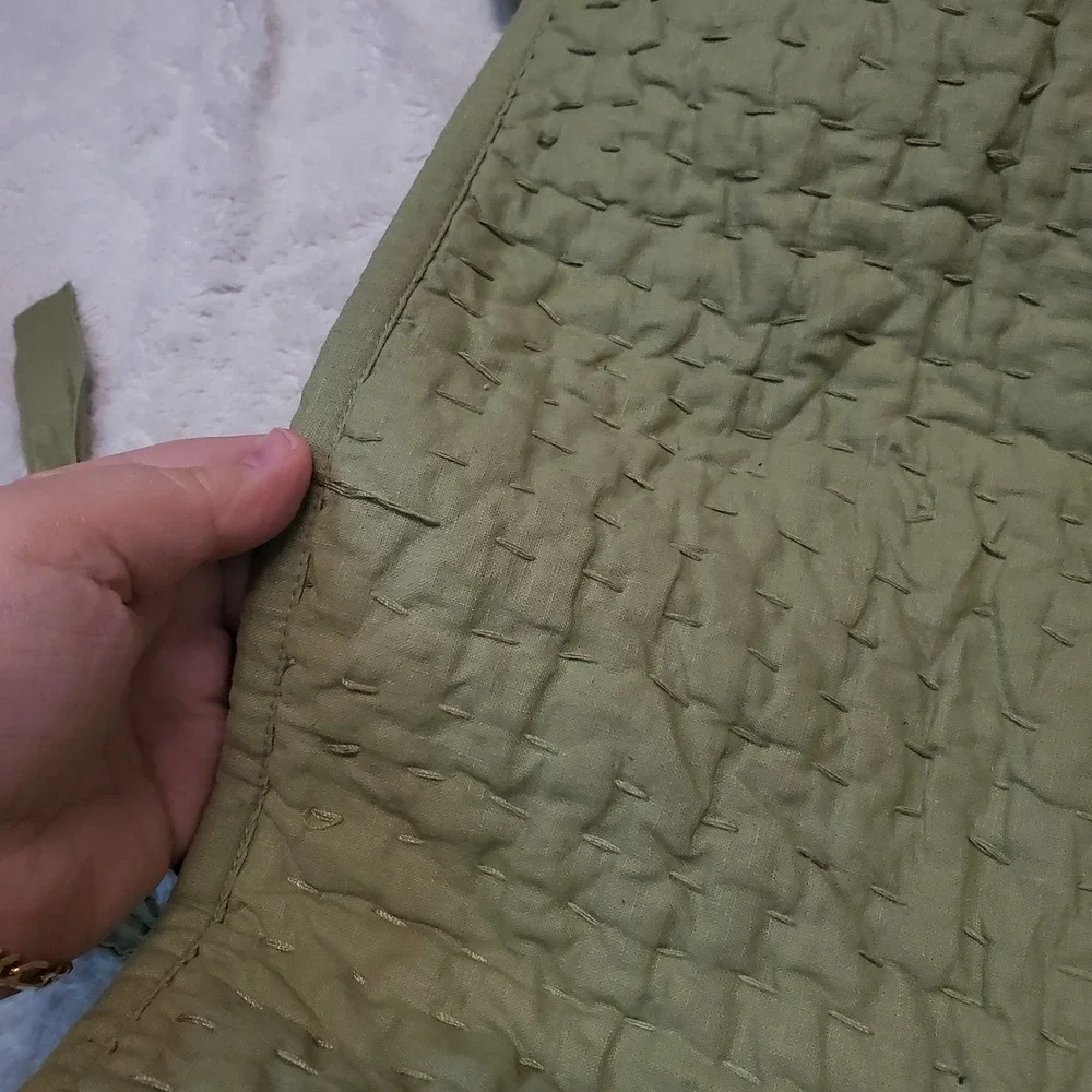 Pottery Barn Sage Celery Green Linen Pick Stitch Standard Pillowcases Sham Set 3